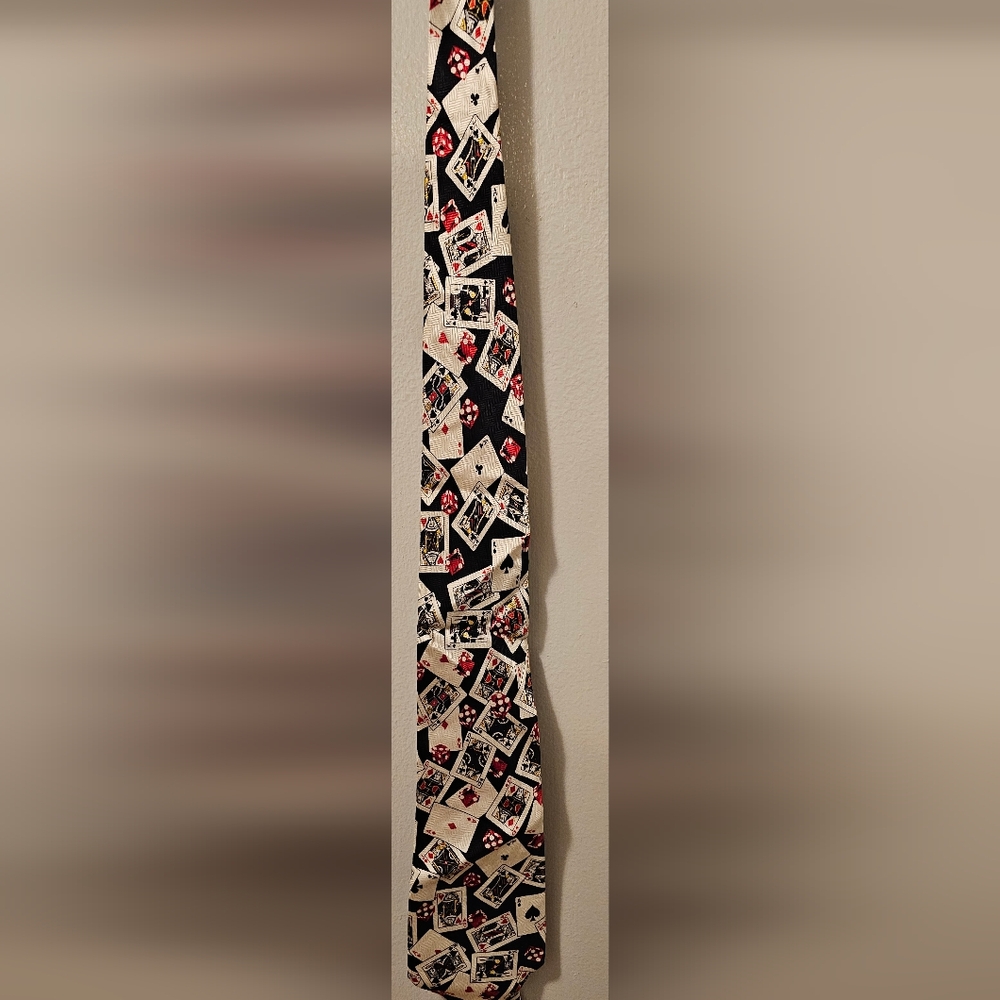 Men's Puritan 100% Silk Handmade‎ Tie Playing Cards and Dice L57" x W4"